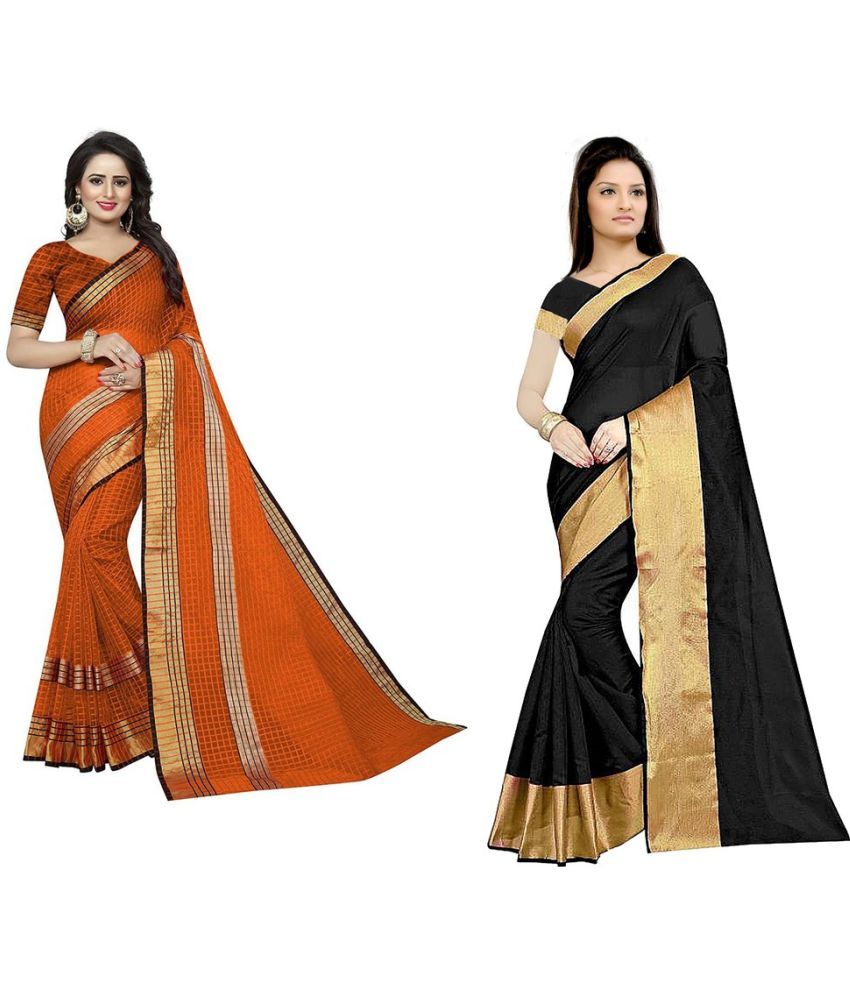     			Vkaran Cotton Silk Applique Saree Without Blouse Piece - Black ( Pack of 1 )