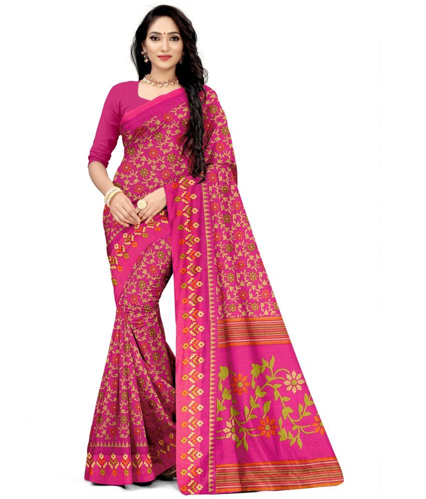     			Vkaran Cotton Silk Applique Saree Without Blouse Piece - Pink ( Pack of 1 )