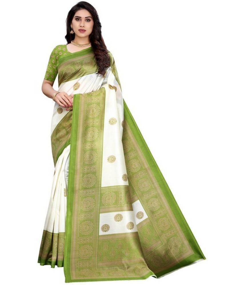     			Vkaran Cotton Silk Applique Saree Without Blouse Piece - Green ( Pack of 1 )