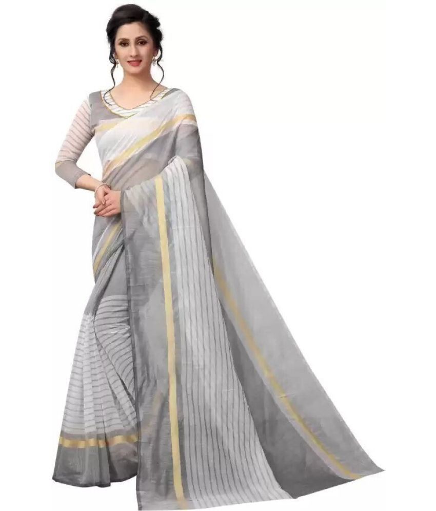     			Vkaran Cotton Silk Applique Saree Without Blouse Piece - White ( Pack of 1 )