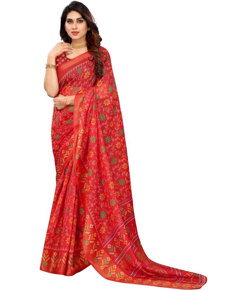     			Vkaran Cotton Silk Applique Saree Without Blouse Piece - Red ( Pack of 1 )