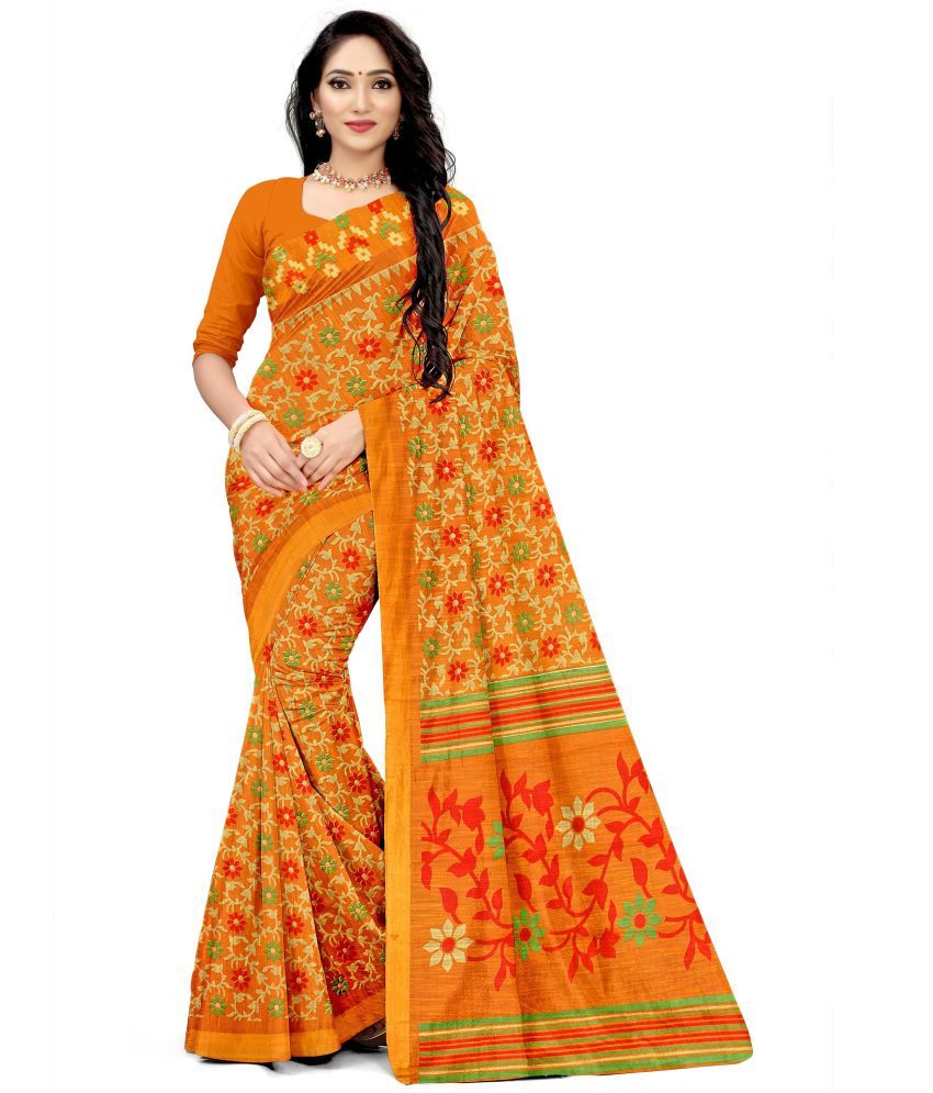     			Vkaran Cotton Silk Applique Saree Without Blouse Piece - yellow ( Pack of 1 )