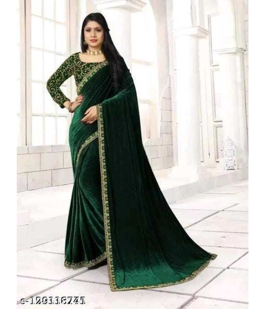     			Vkaran Cotton Silk Applique Saree Without Blouse Piece - Light Green ( Pack of 1 )