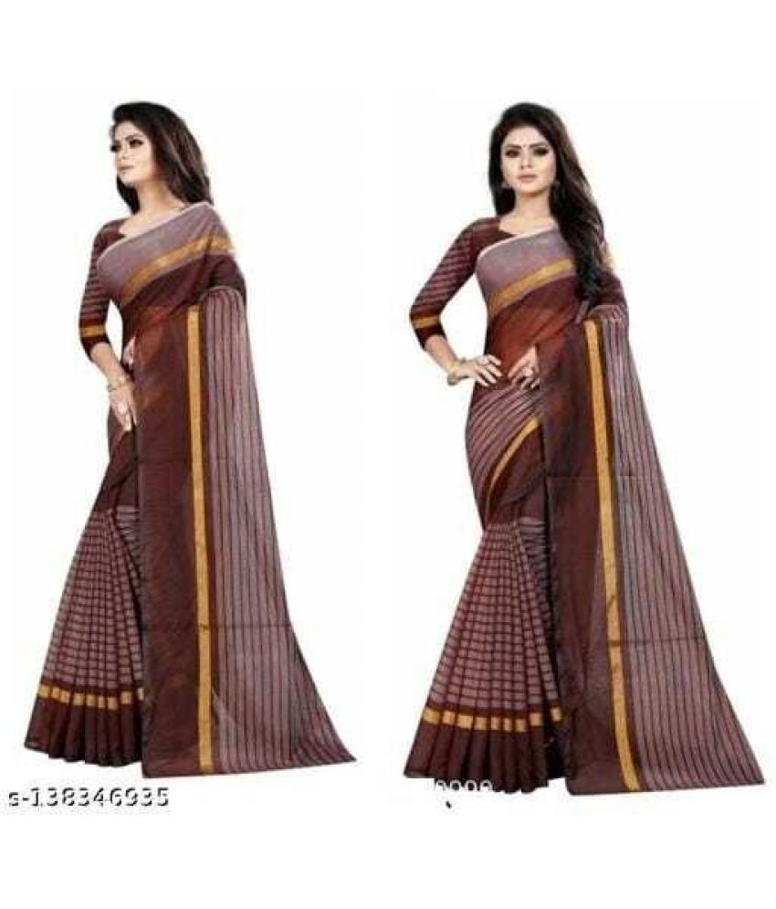     			Vkaran Cotton Silk Applique Saree Without Blouse Piece - Brown ( Pack of 1 )