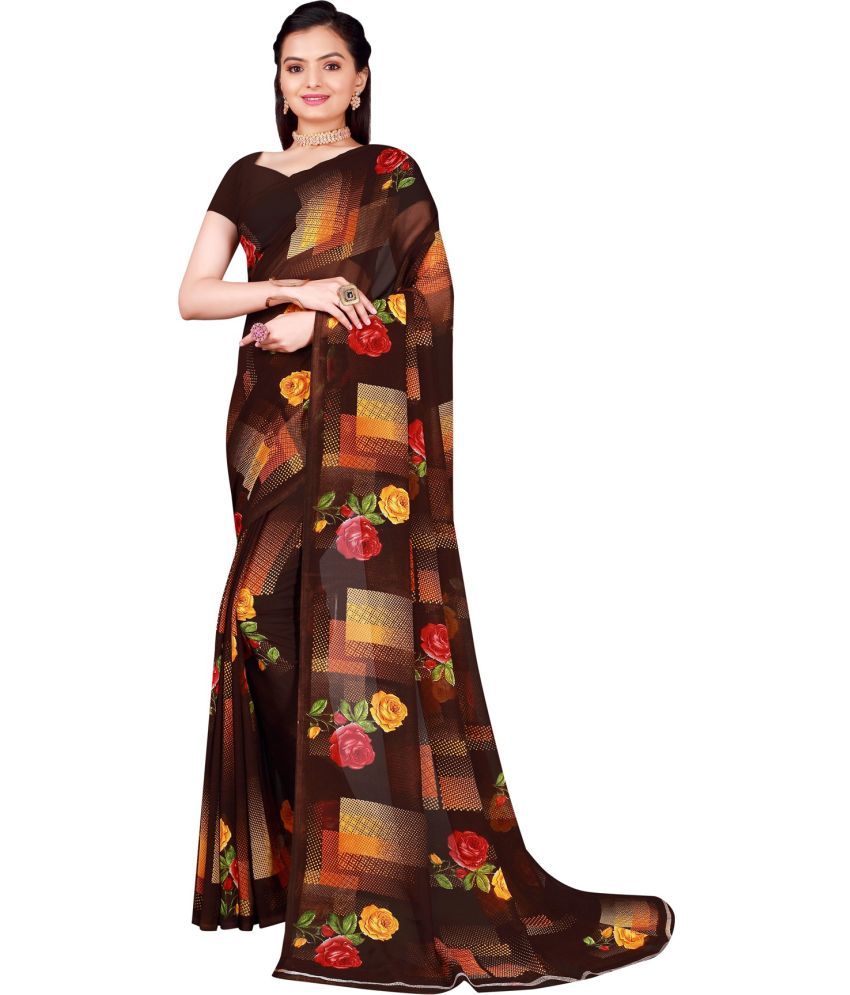     			Vkaran Cotton Silk Applique Saree Without Blouse Piece - Brown ( Pack of 1 )