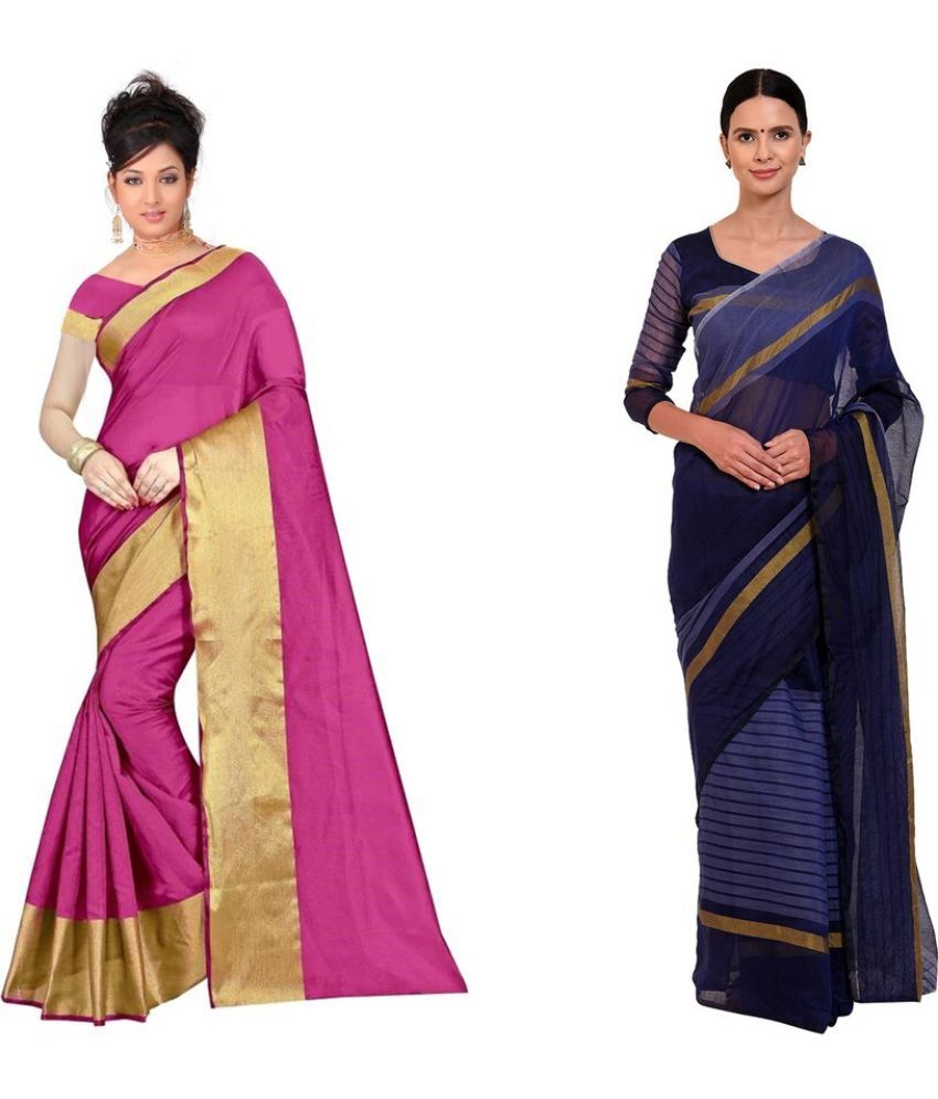     			Vkaran Cotton Silk Applique Saree Without Blouse Piece - Pink ( Pack of 2 )