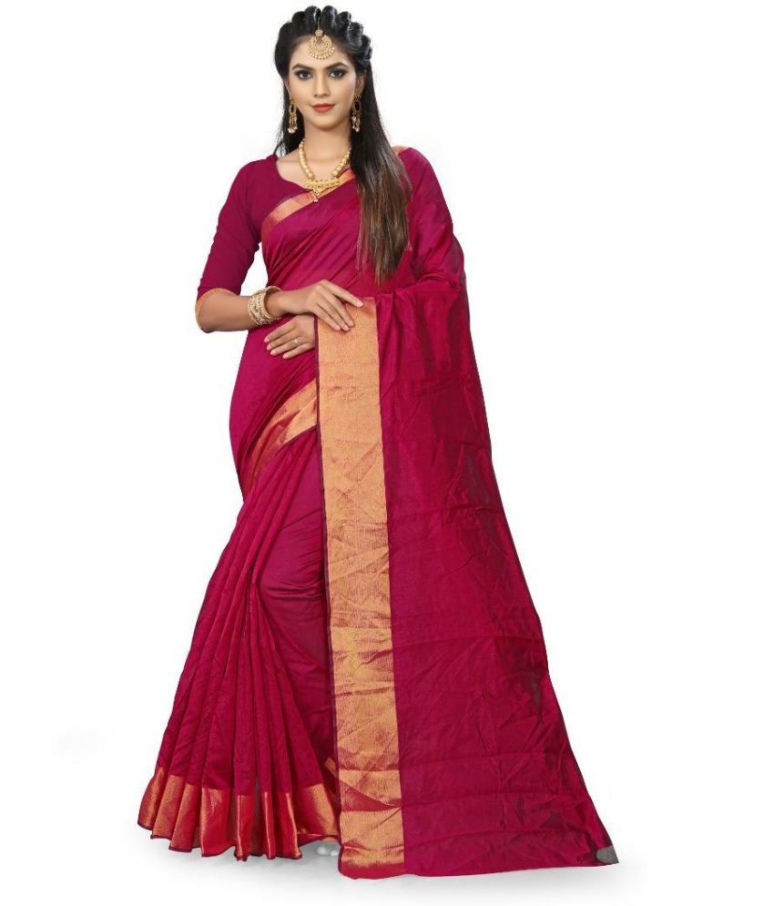     			Vkaran Cotton Silk Applique Saree Without Blouse Piece - Maroon ( Pack of 1 )