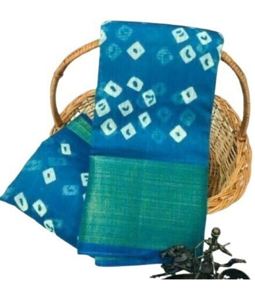     			Vkaran Cotton Silk Applique Saree Without Blouse Piece - Blue ( Pack of 1 )