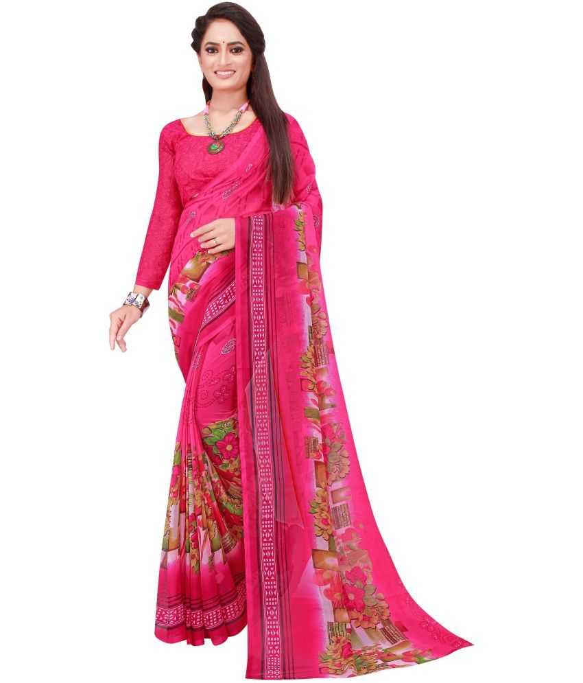     			Vkaran Cotton Silk Applique Saree Without Blouse Piece - Pink ( Pack of 1 )