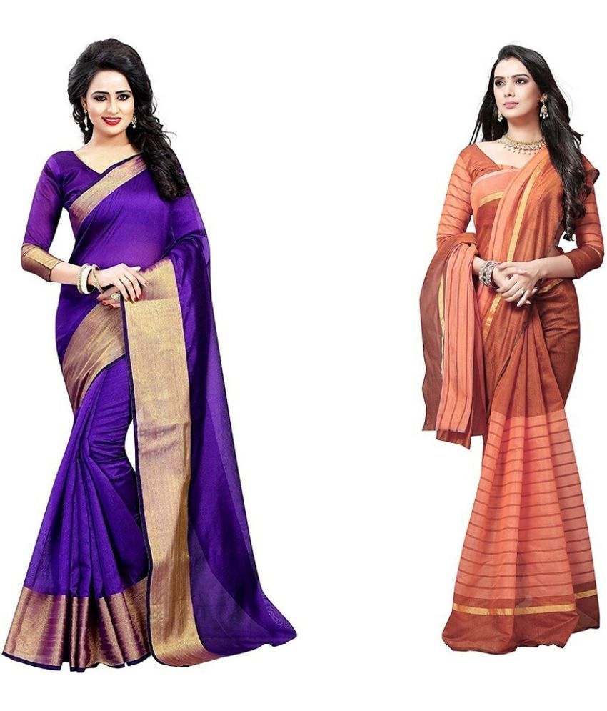     			Vkaran Cotton Silk Applique Saree Without Blouse Piece - Purple ( Pack of 1 )