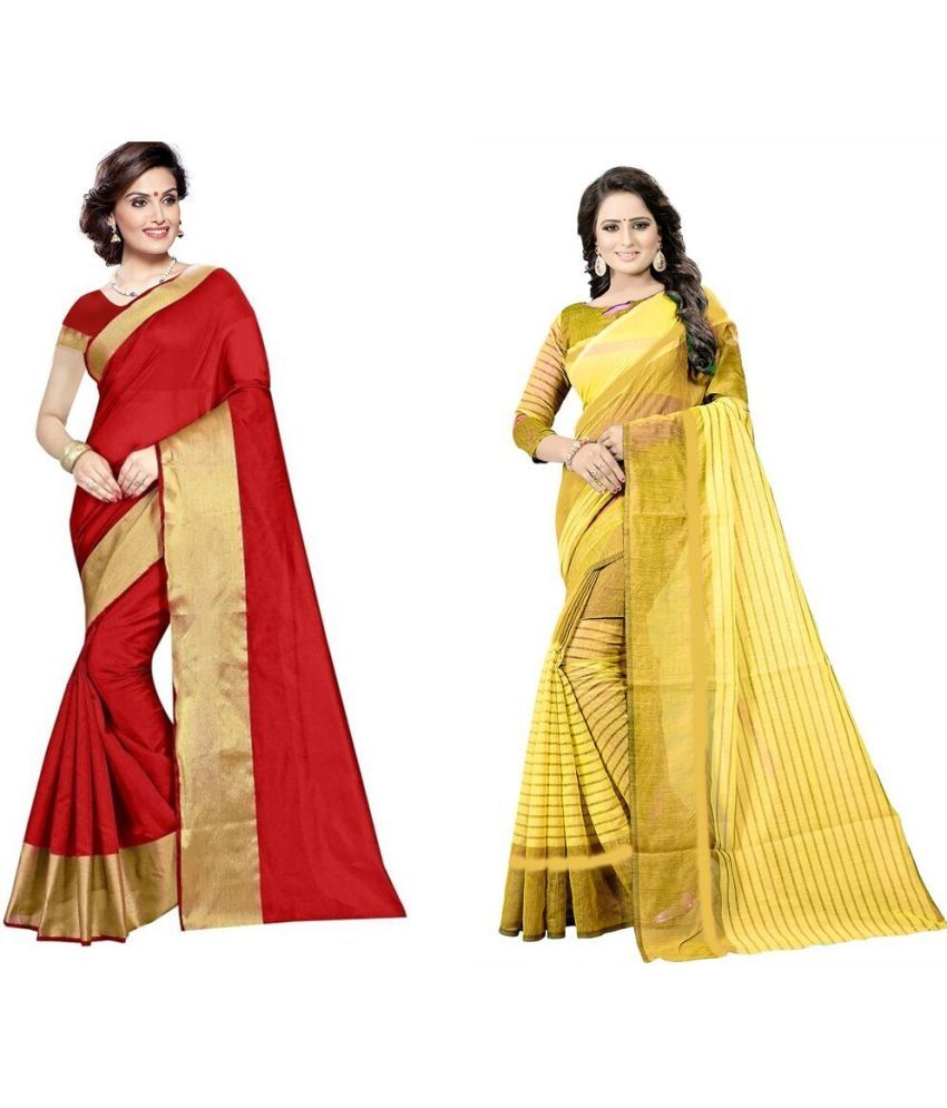     			Vkaran Cotton Silk Applique Saree Without Blouse Piece - Red ( Pack of 1 )