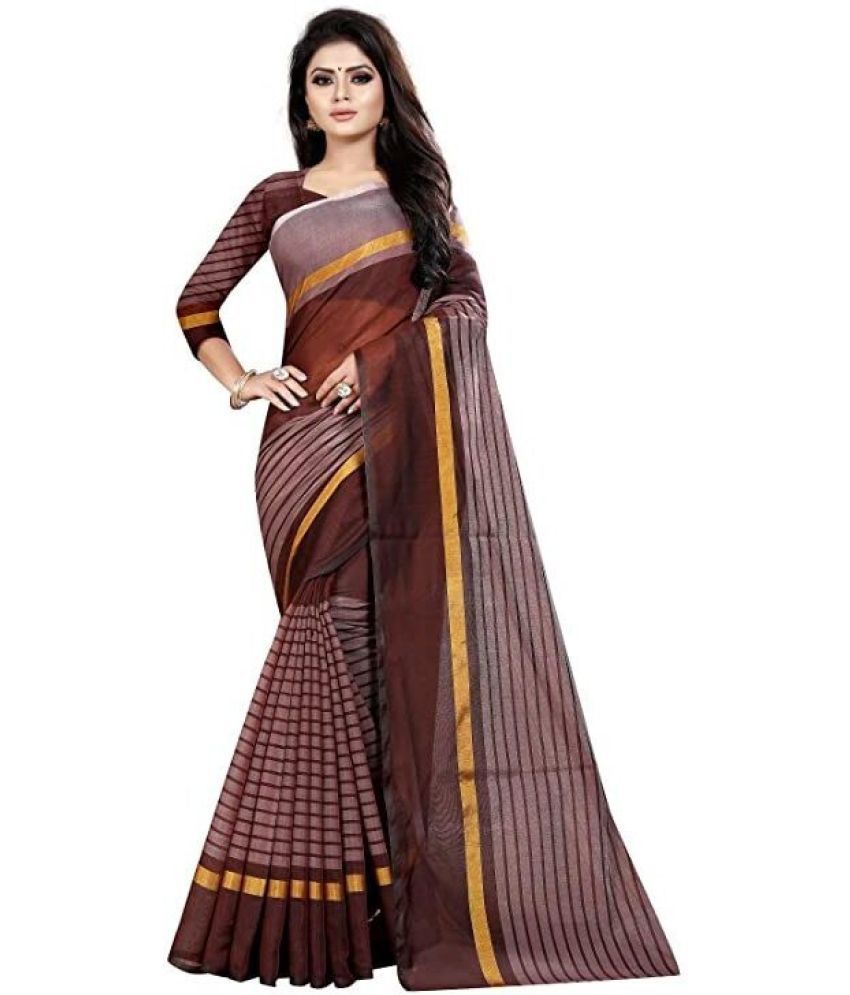     			Vkaran Cotton Silk Applique Saree Without Blouse Piece - Brown ( Pack of 1 )