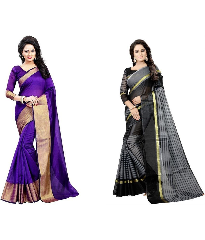     			Vkaran Cotton Silk Applique Saree Without Blouse Piece - Purple ( Pack of 1 )