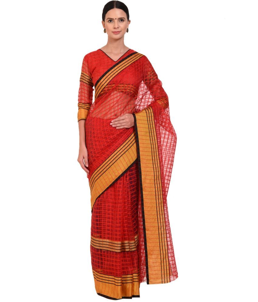     			Vkaran Cotton Silk Applique Saree Without Blouse Piece - Red ( Pack of 1 )