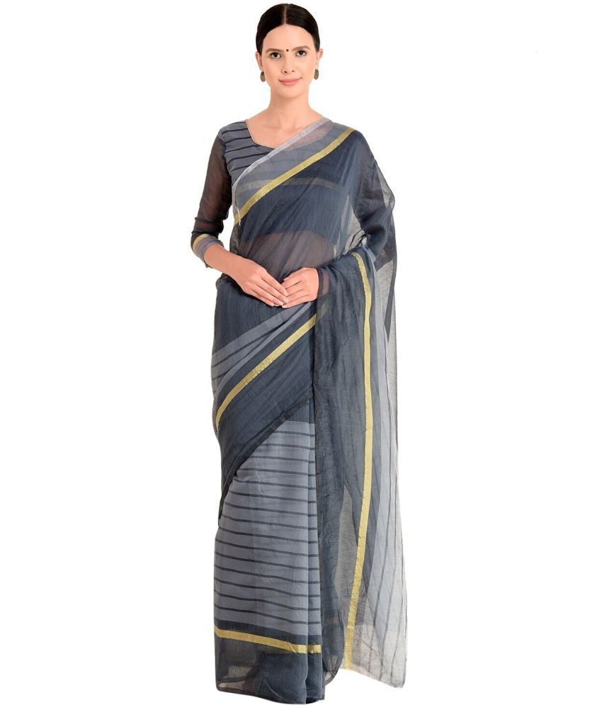     			Vkaran Cotton Silk Applique Saree Without Blouse Piece - Grey ( Pack of 1 )