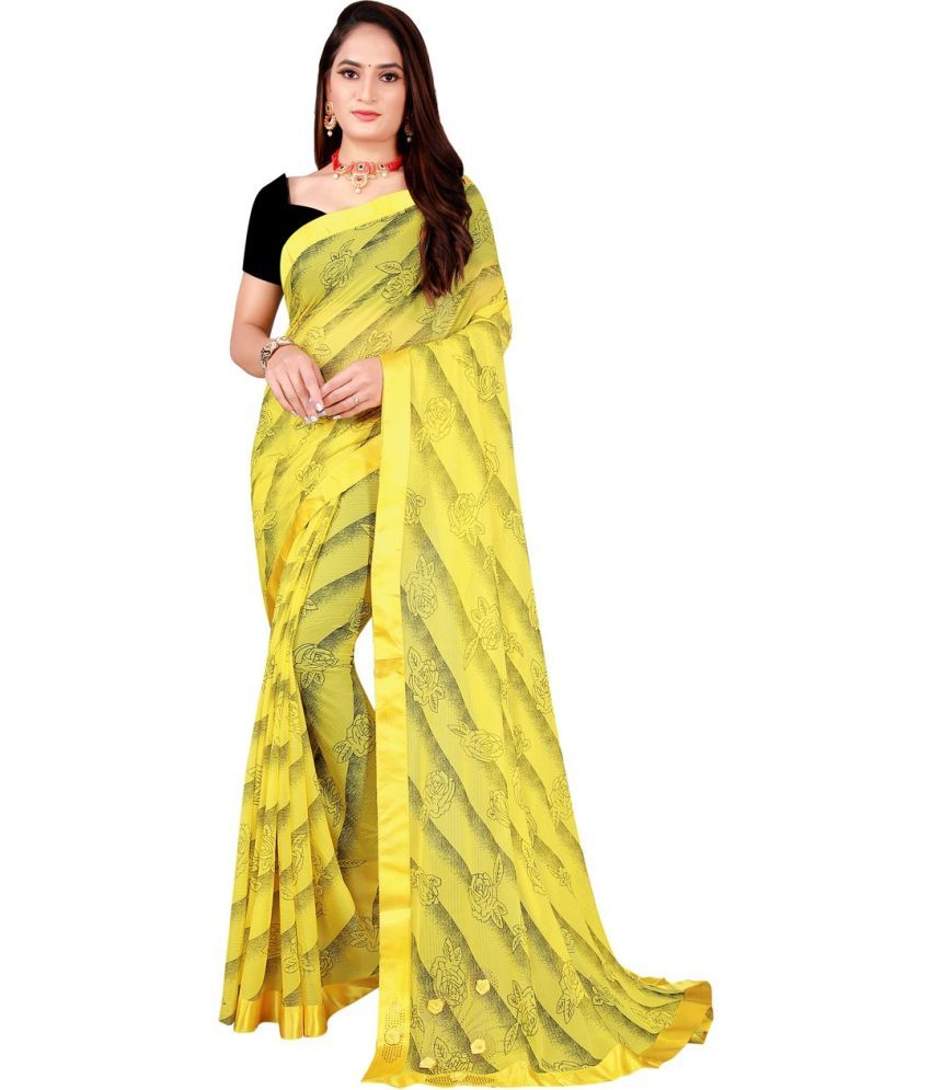     			Vkaran Cotton Silk Applique Saree Without Blouse Piece - Yellow ( Pack of 1 )