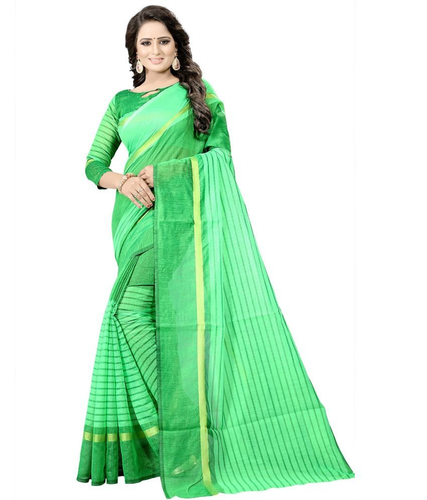     			Vkaran Cotton Silk Applique Saree Without Blouse Piece - Green ( Pack of 1 )