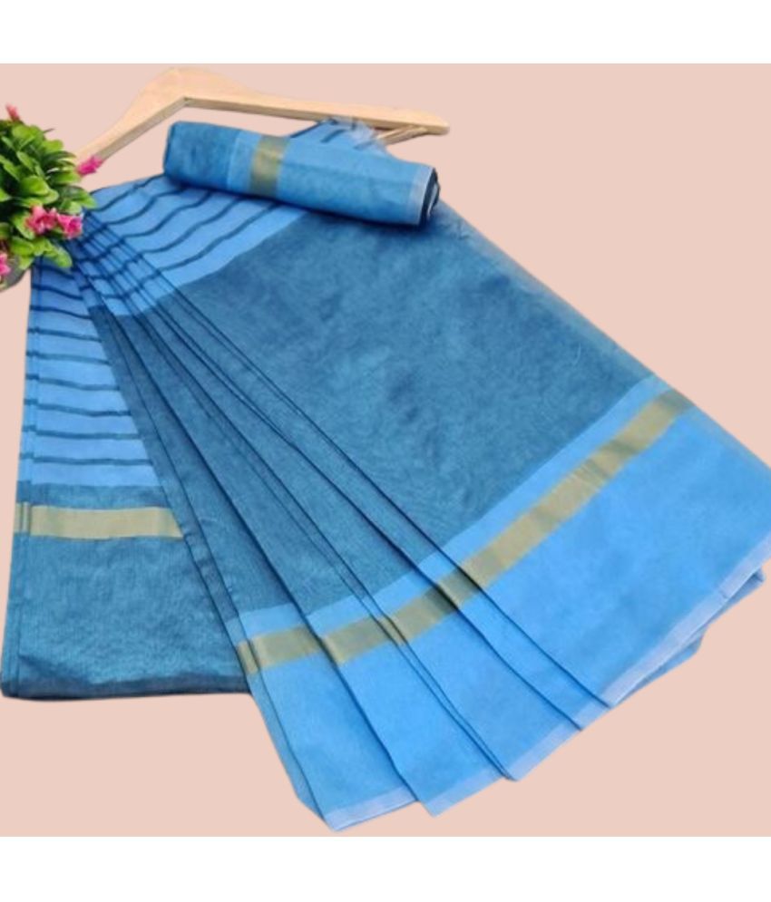     			Vkaran Cotton Silk Applique Saree Without Blouse Piece - SkyBlue ( Pack of 1 )