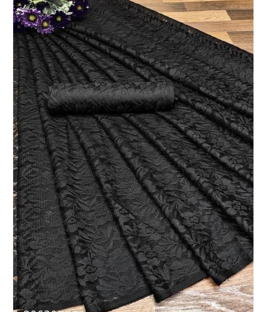     			Vkaran Cotton Silk Applique Saree Without Blouse Piece - Black ( Pack of 1 )