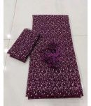 Vkaran Net Cut Outs Saree With Blouse Piece - Purple ( Pack of 1 )