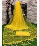 Vkaran Net Cut Outs Saree With Blouse Piece - Yellow ( Pack of 1 )