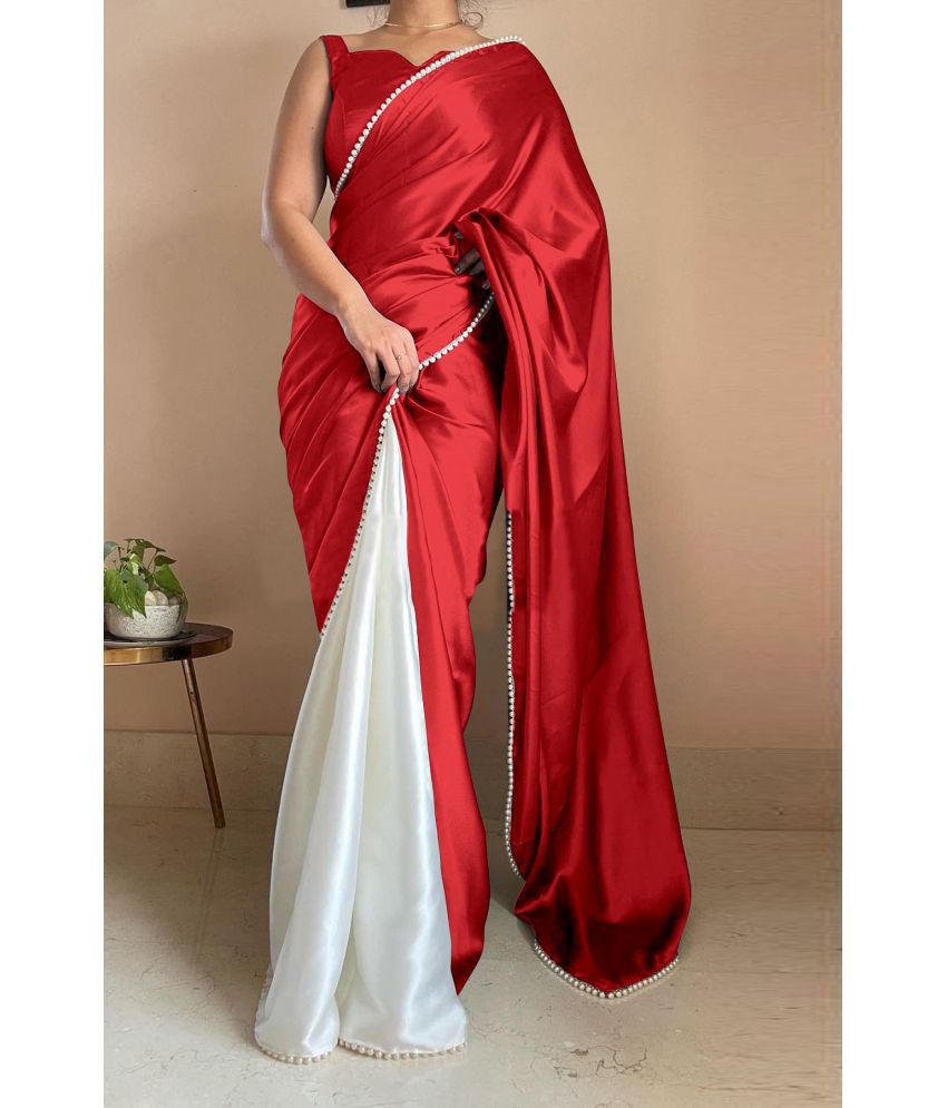     			Apnisha Satin Embellished Saree With Blouse Piece - Red ( Pack of 1 )