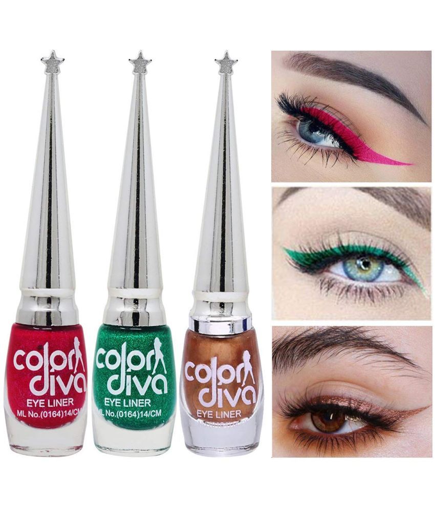     			Color Diva Eye Liner, Water Resistant, Long-Lasting, 6ml (Pink Green, Copper)