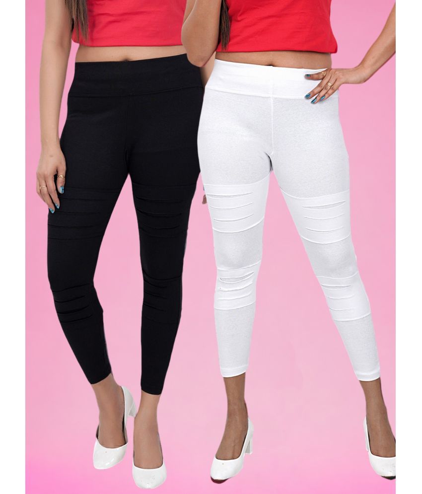     			Colorscube - Black,White Cotton Women's Leggings ( Pack of 2 )