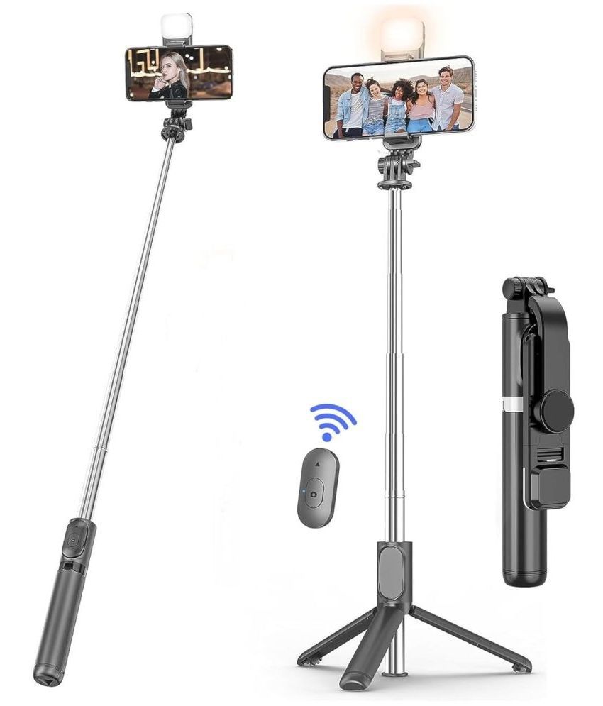     			Hybite Premium Selfie Stick, Blue tooth Extendable Selfie Stick Tri pod with Led Light Wireless Remote and Portable Tri pod Stand Compatible for All iPhone and Android Smartphone