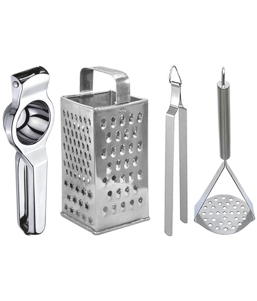     			OC9 Silver Stainless Steel Lemon+8in1 Grater+Chimta+Masher ( Set of 4 )