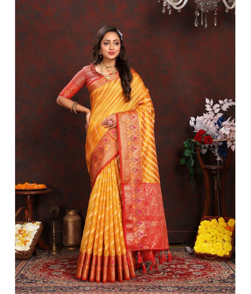     			OFLINE SELCTION Silk Blend Woven Saree With Blouse Piece - Yellow ( Pack of 1 )