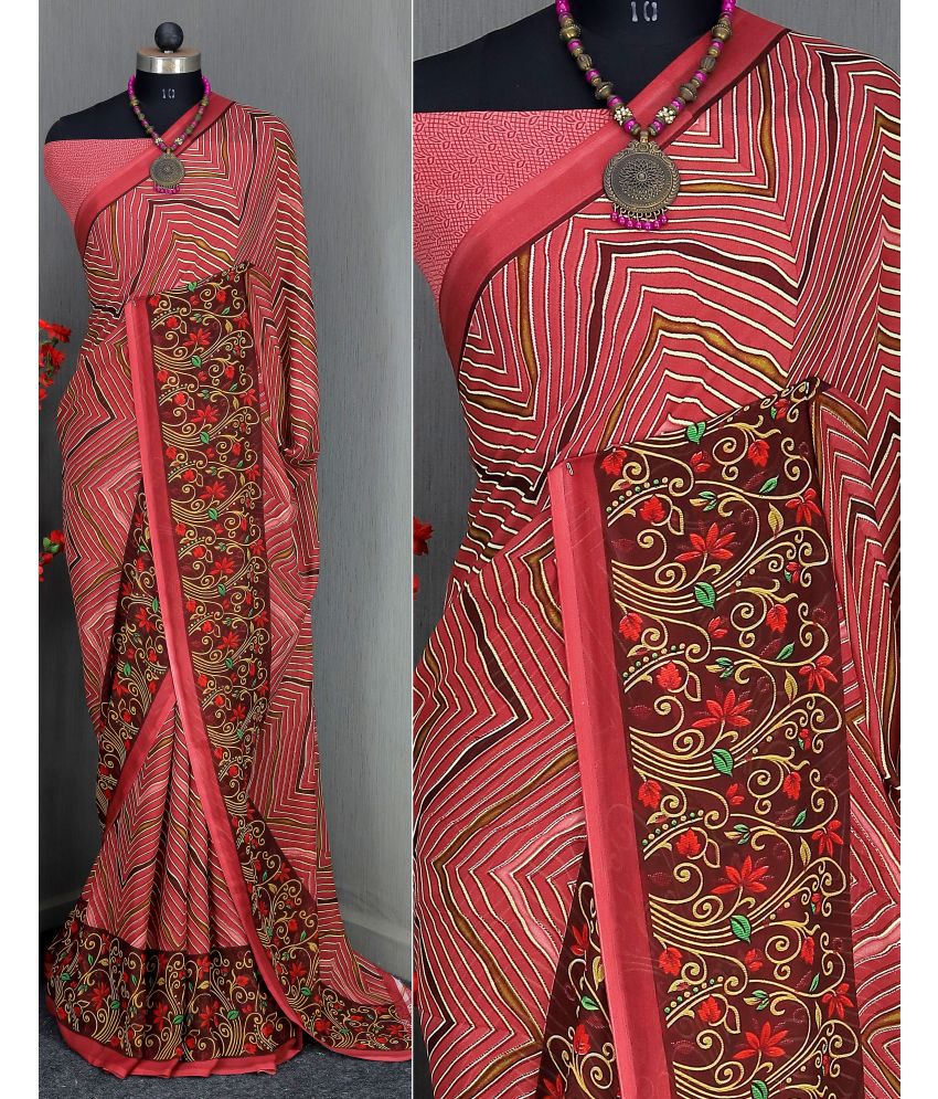    			Rekha Maniyar Georgette Printed Saree With Blouse Piece - Pink ( Pack of 1 )