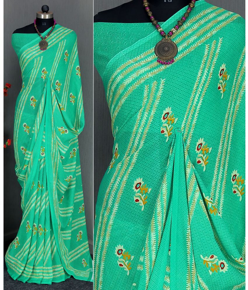     			Rekha Maniyar Georgette Printed Saree With Blouse Piece - Mint Green ( Pack of 1 )