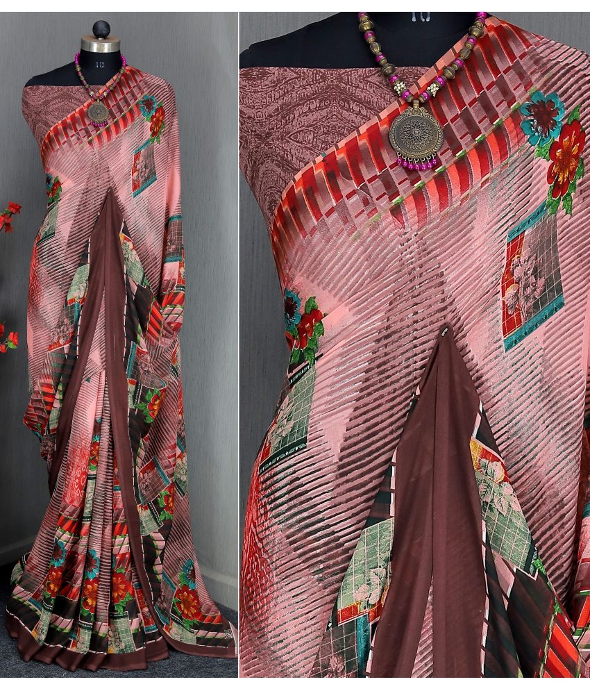     			Rekha Maniyar Georgette Printed Saree With Blouse Piece - Pink ( Pack of 1 )