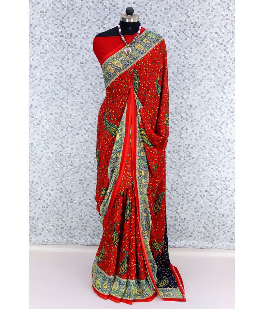     			Rekha Maniyar Georgette Printed Saree With Blouse Piece - Red ( Pack of 1 )