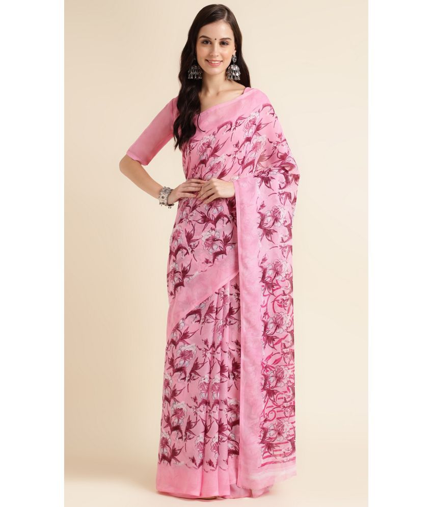     			Rekha Maniyar Georgette Printed Saree With Blouse Piece - Purple ( Pack of 1 )