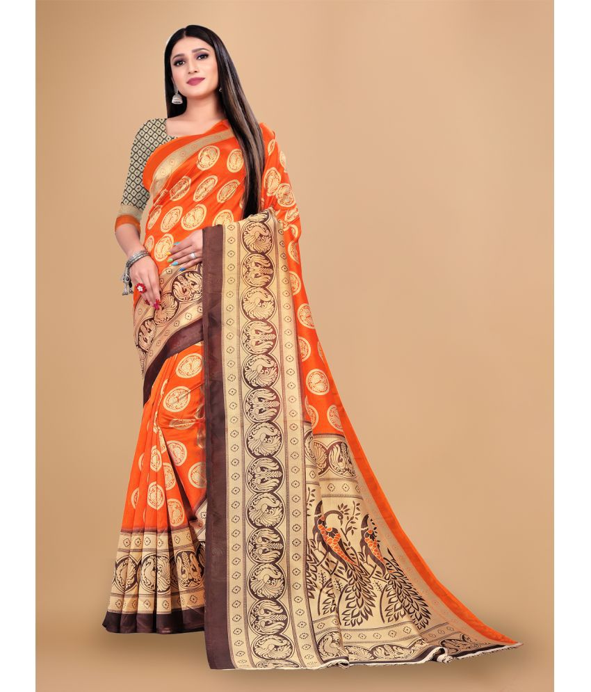     			Rekha Maniyar Silk Printed Saree With Blouse Piece - Orange ( Pack of 1 )