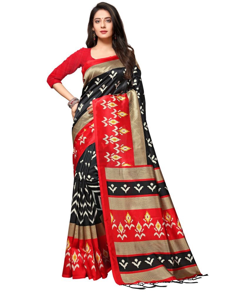     			Rekha Maniyar Silk Printed Saree With Blouse Piece - Black ( Pack of 1 )