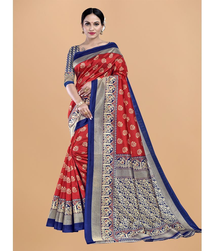     			Rekha Maniyar Silk Printed Saree With Blouse Piece - Red ( Pack of 1 )