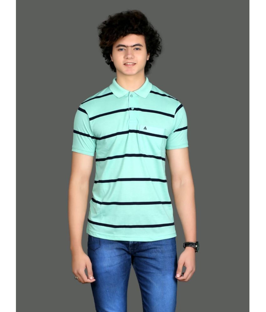     			SCOLLER Cotton Blend Regular Fit Striped Half Sleeves Men's T-Shirt - Sea Green ( Pack of 1 )