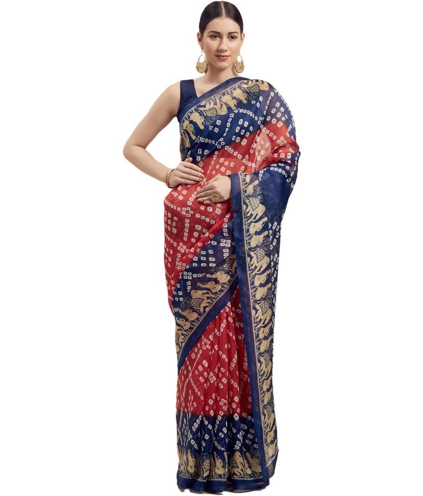     			Saadhvi Art Silk Printed Saree With Blouse Piece - Red ( Pack of 1 )