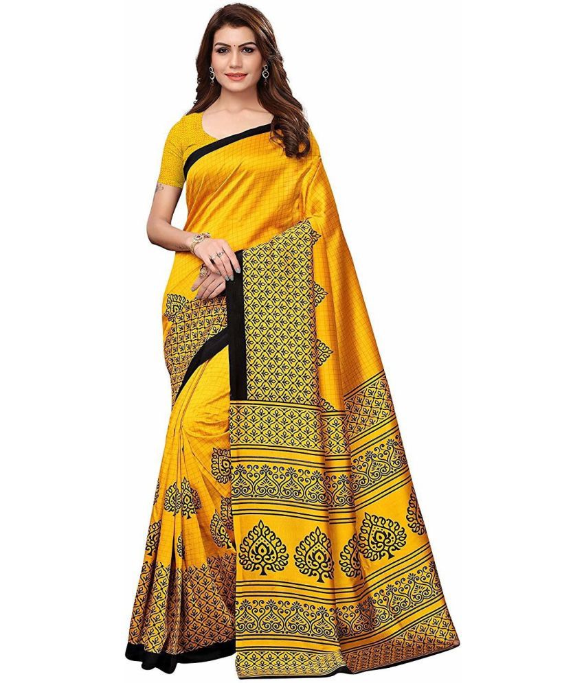     			Saadhvi Art Silk Printed Saree With Blouse Piece - Yellow ( Pack of 1 )