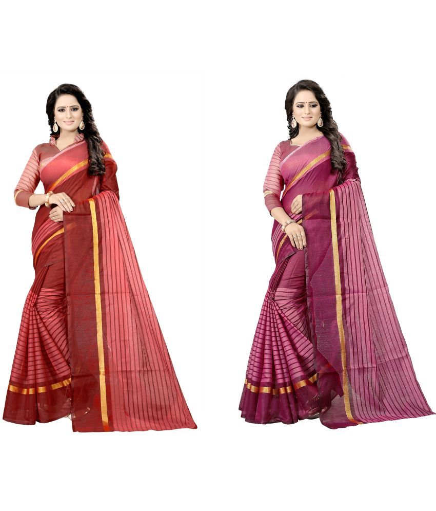     			Saadhvi Cotton Silk Applique Saree Without Blouse Piece - Multicolor ( Pack of 2 )