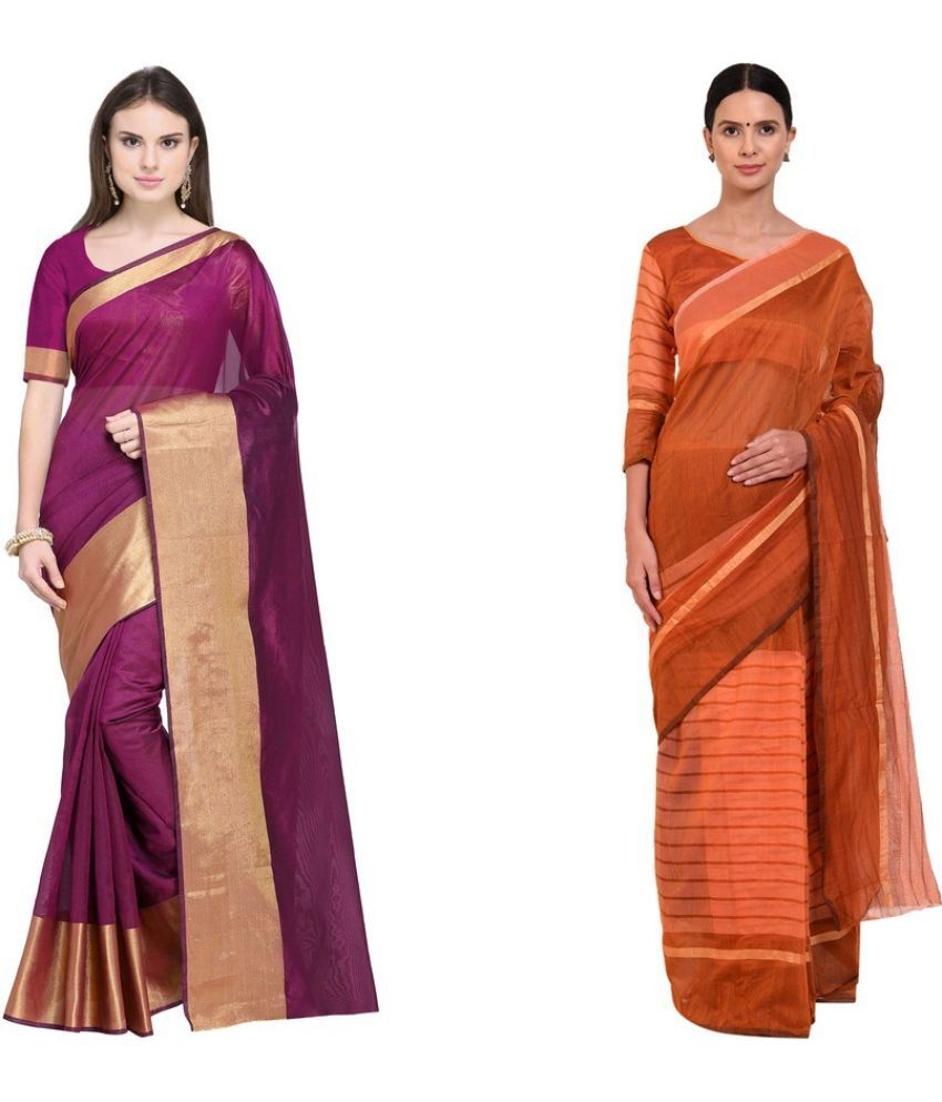     			Saadhvi Cotton Silk Applique Saree Without Blouse Piece - Multicolor ( Pack of 2 )