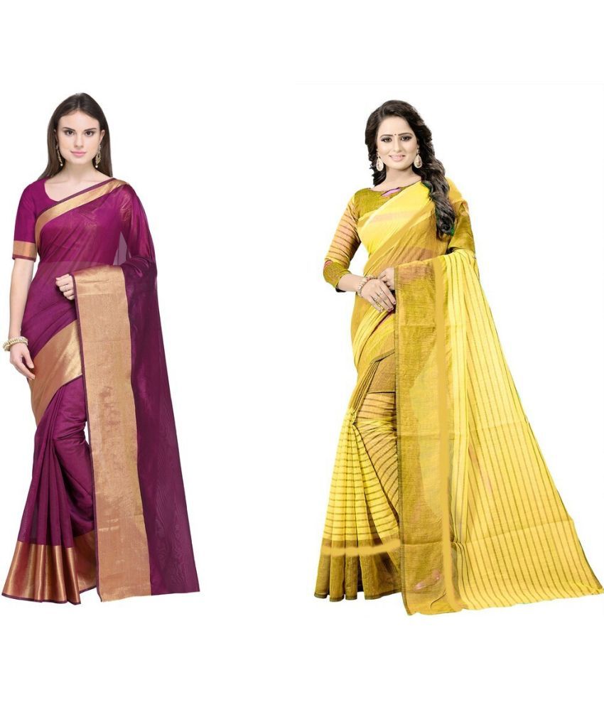     			Saadhvi Cotton Silk Applique Saree Without Blouse Piece - Maroon ( Pack of 2 )