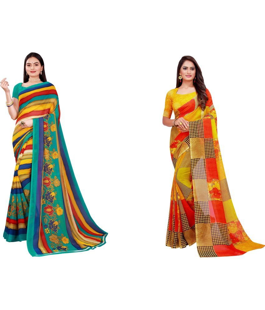     			Saadhvi Cotton Silk Applique Saree Without Blouse Piece - Multicolor ( Pack of 3 )