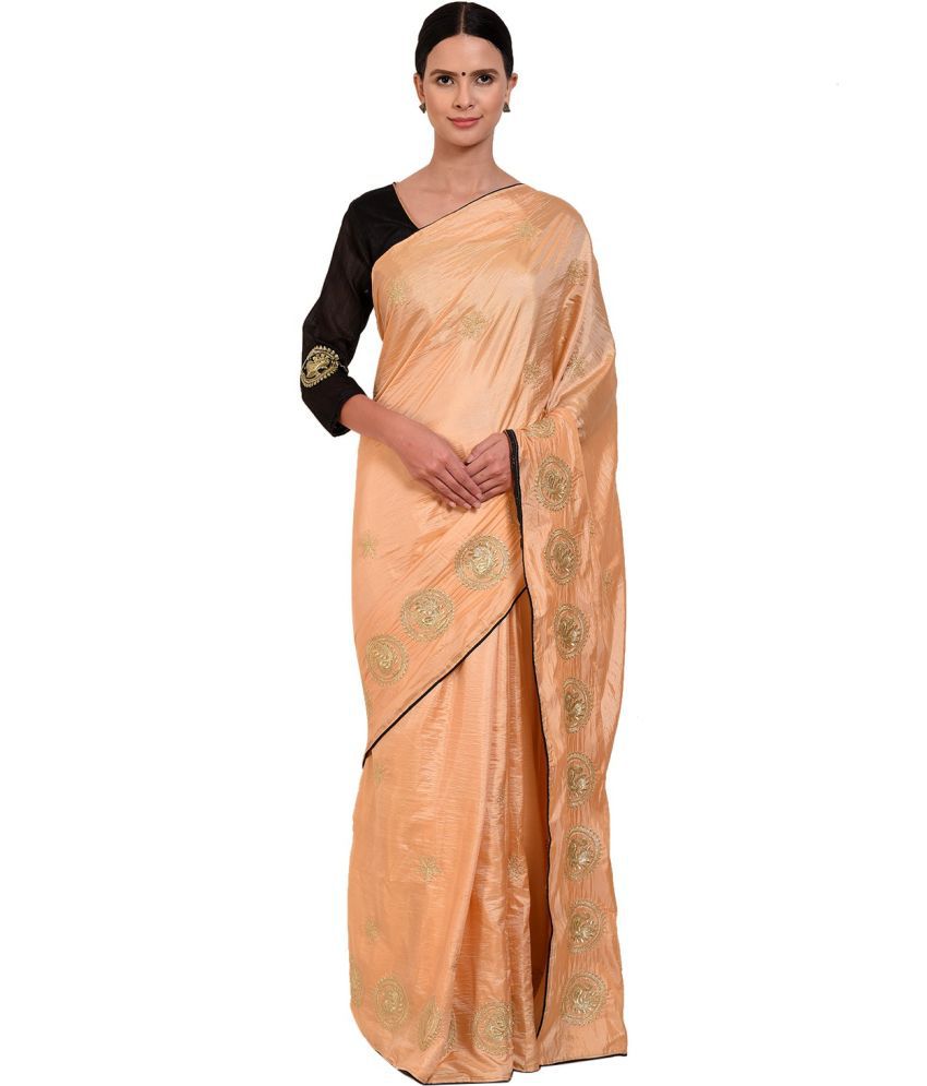     			Saadhvi Cotton Silk Applique Saree Without Blouse Piece - Beige ( Pack of 1 )