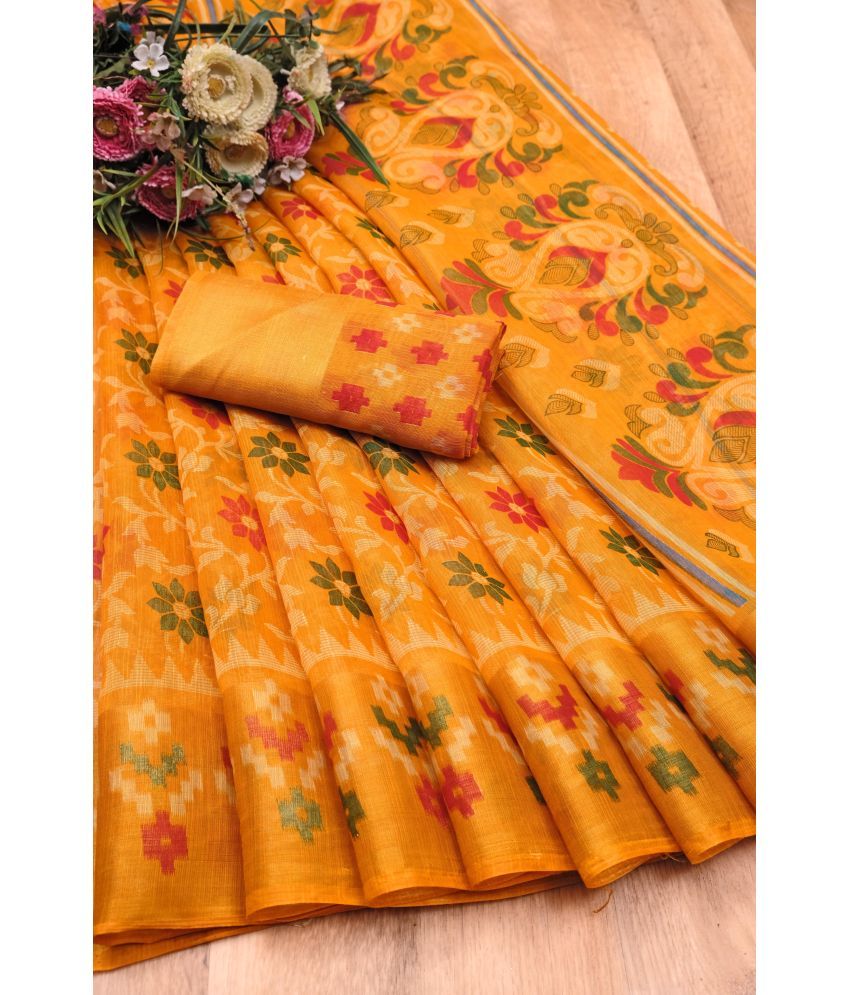     			Saadhvi Cotton Silk Applique Saree Without Blouse Piece - Mustard ( Pack of 1 )