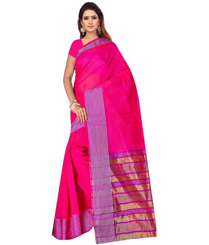     			Saadhvi Cotton Silk Applique Saree Without Blouse Piece - Pink ( Pack of 1 )