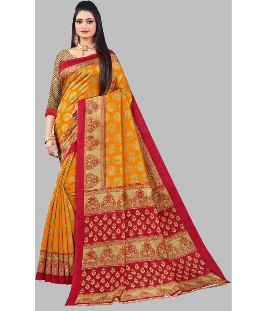     			Saadhvi Cotton Silk Applique Saree Without Blouse Piece - Mustard ( Pack of 1 )